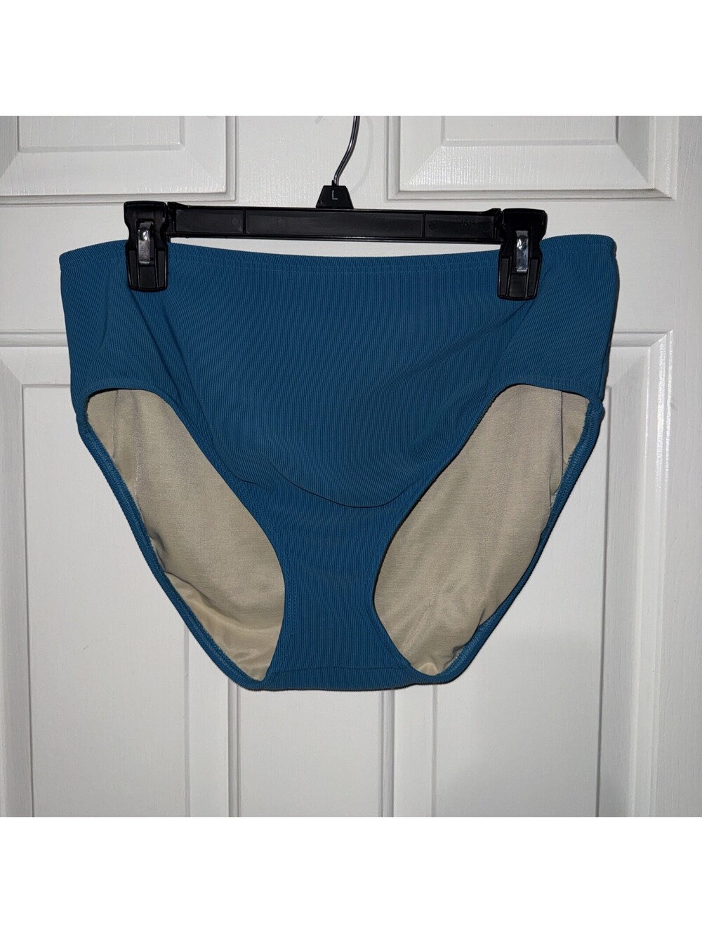 Lands' End Bikini Swim Bottom High Waisted  Rib Knit Women's 14 Teal Green